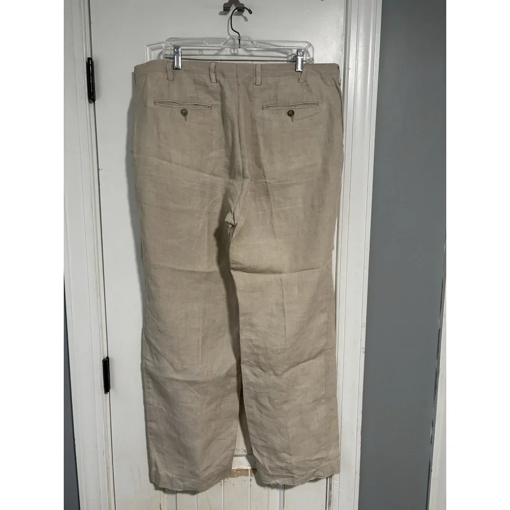 Nautica Rigger Mens 38/32 Beige Classic Fit 100% Linen Pants